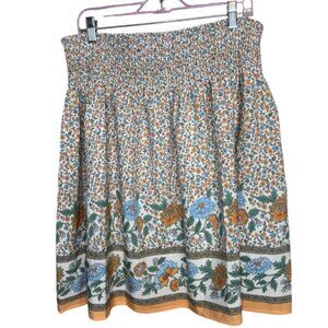 High Wide Rouched Waist Band Floral Bohemian Skirt Light Weight Flowey Size XL